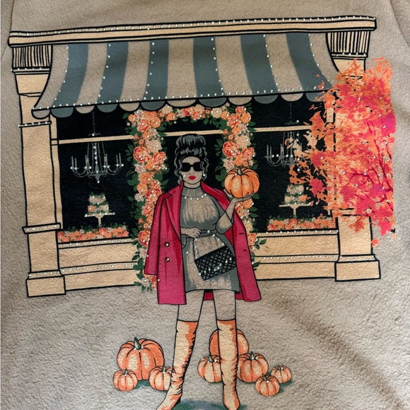 Brown Graphic Sweatshirt with Fall Scene - Picture 2 of 4